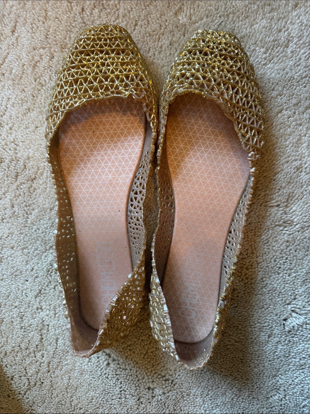 Gold Glitter Jelly Flats Shoes Women’s